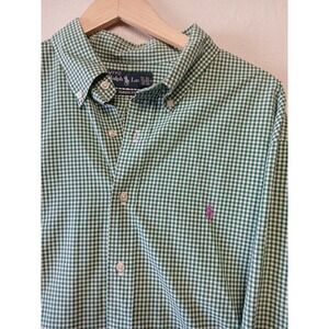 Ralph Lauren Green Gingham Button Down Shirt Mens 2XL Pelican Logo From MPCC
